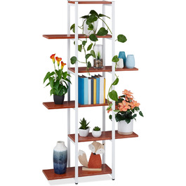 Relaxdays Blumenregal Metall, 6-stufig, Holzoptik, 150x78x24 cm, Indoor Blumentreppe (Rotbraun)