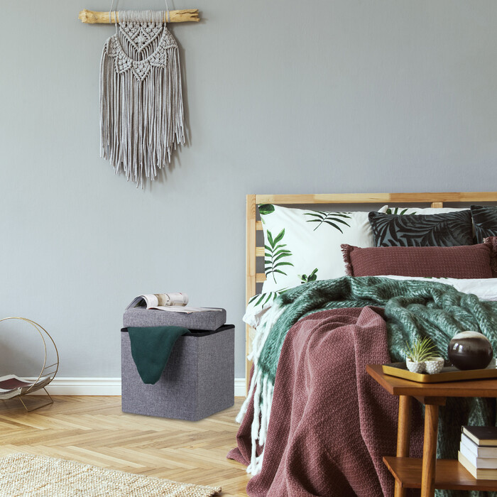 Relaxdays Faltbarer Sitzhocker mit Stauraum Leinen