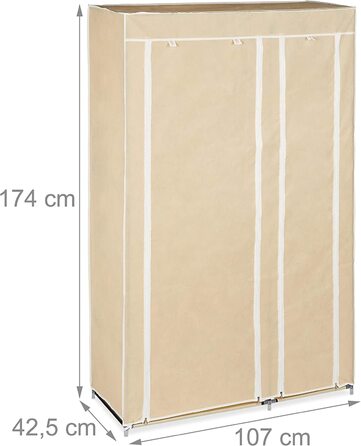 Relaxdays Stoffschrank, mit Kleiderstange & 5 Fächern, HBT: 174 x 107 x 42,5 cm, stabiler Faltschrank mit Bezug, (Beige, Single)