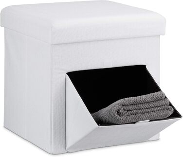 Relaxdays Faltbarer Sitzhocker, Leinen, Aufbewahrungsbox, abnehmbarer Deckel, 38x38x38 cm, Weiß