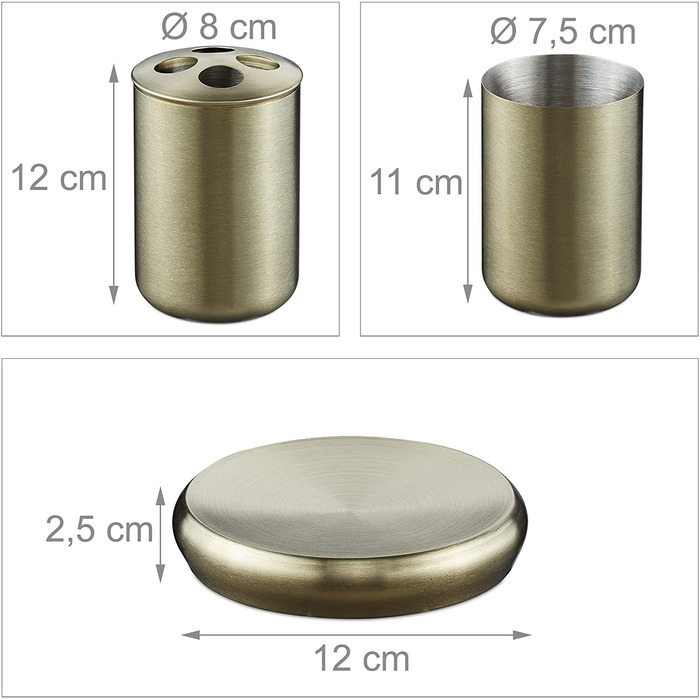 Relaxdays Badezimmer Set, 5-teilig, Badaccessoires Edelstahl gebürstet, komplette Badezimmerausstattung, modern, Gold, 100388