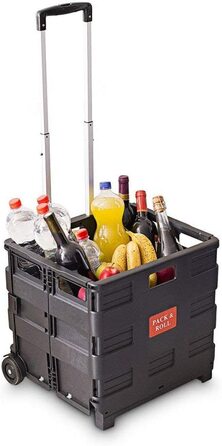 Relaxdays Einkaufstrolley, Klappbar, Einkaufsroller bis 35 kg, Verstellbarer Griff, Mit Rollen, HBT: ca. 100 x 42 x 37 cm, sc