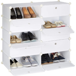 Relaxdays Schuhschrank mit 10 Fächern, Schuhregal groß, Steckregal Kunststoff, DIY, HxBxT ca. 90 x 94 x 37 cm, weiß
