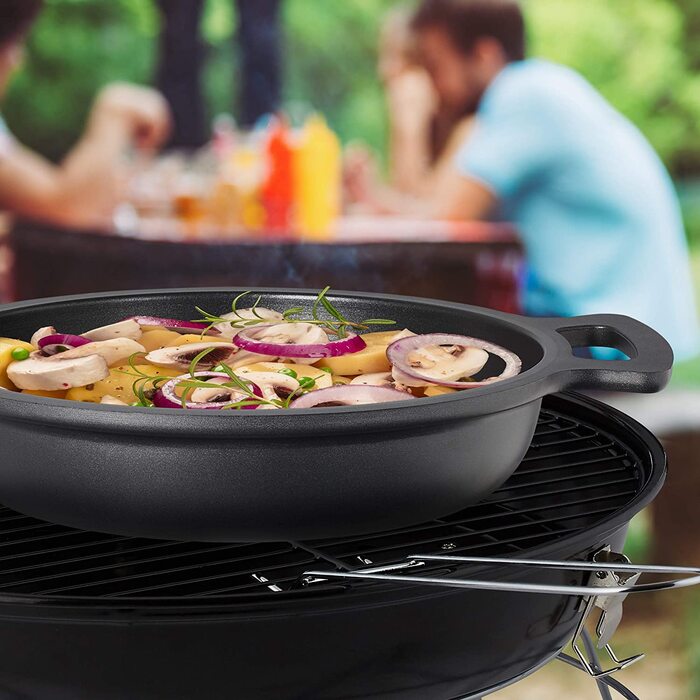 Relaxdays Servierpfanne, antihaftbeschichtet, mit Deckel, für Herd & Grill, Aluminium, Grillpfanne, D 28 cm, anthrazit
