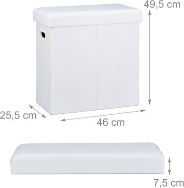 Relaxdays Faltbarer Sitzhocker mit Stauraum, 49,5x46x25,5 cm, Griffe, Leinen/Polyester, Weiß