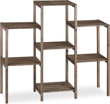 Relaxdays Blumentreppe Holz, Shabby, Innenbereich, 7 Ablagen, 86x95x29 cm, braun, L