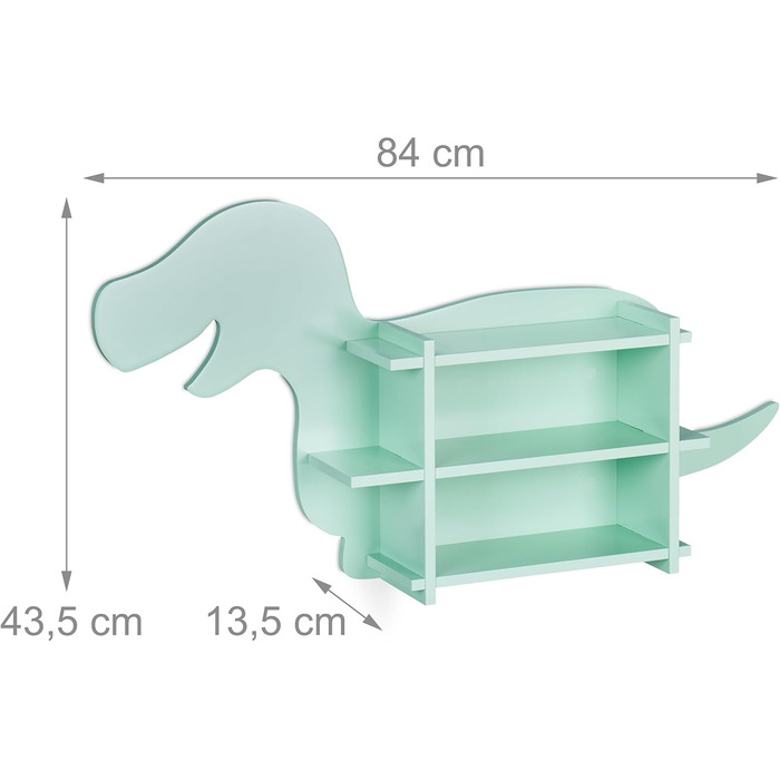 Relaxdays Kinderregal Dino, 2 Fächer, Bücherregal, HBT: 43,5x84x13,5 cm, türkis, Faserplatte