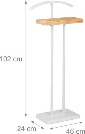 Relaxdays Stummer Diener, mit Ablage aus Holz, freistehend, faltenfreie Anzüge, MDF & Metall, HBT 102 x 46 x 24 cm, weiß