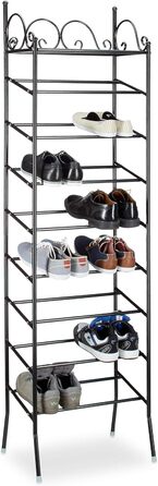 Relaxdays Schuhregal COUNTRY, 174x48x29 cm, 8 Ablagen, 20 Paar Schuhe, Stoffschrank, schwarz-weiß