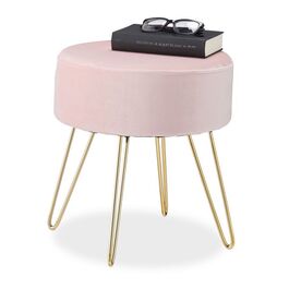 Relaxdays Samthocker mit Metallbeinen rosa