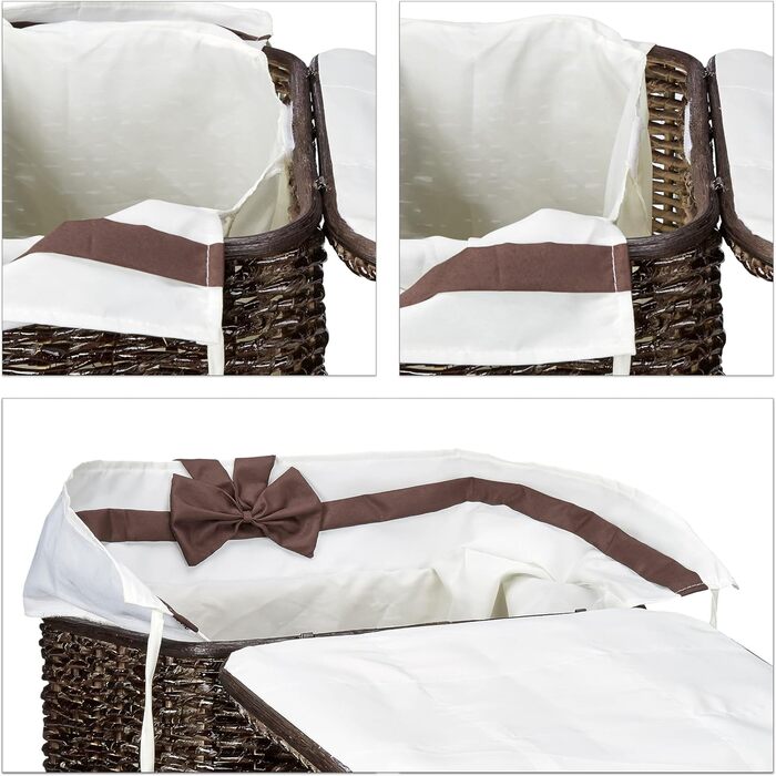 Relaxdays 2er Set stapelbare Wäschetruhe mit herausnehmbarem Wäschesack, 67 L, atmungsaktiv, Schokobraun