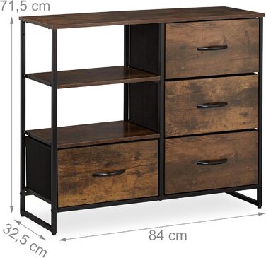 Relaxdays Kommode Industrial, 4 Schubladen, HBT: 71,5x84x32,5 cm, Stoff/Metall/Holzoptik, braun/schwarz