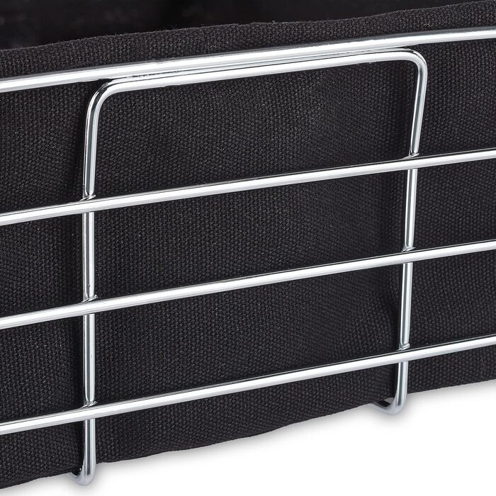 Relaxdays Brotkorb Metall, Stoffeinsatz, modern, Edelstahl, HBT 10,5x23x23 cm, schwarz