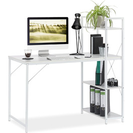 Relaxdays 121 x 120 x 62 cm, weiß Schreibtisch, Kombination mit Regal, 4 Ablagefächer, für Jugendzimmer & Büro, HBT, PB, Metall