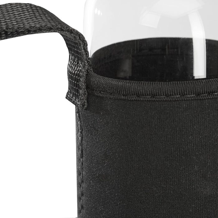 Relaxdays Trinkflasche, 2er Set, 500 ml, auslaufsicher, Glasflasche mit Hülle, HxD: ca. 23,5x6,5 cm, transparent/schwarz