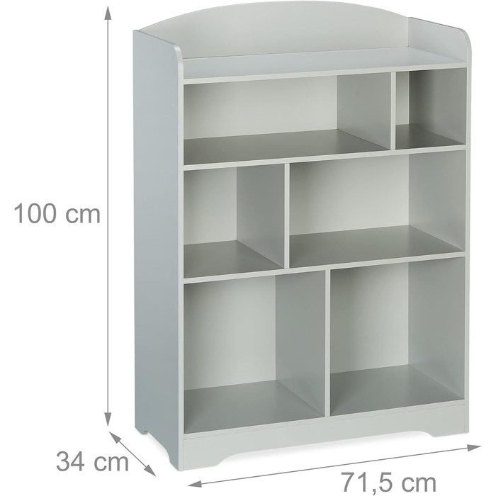 Relaxdays Kinderregal, HxBxT: 100 x 71,5 x 34 cm, 7 Fächer, MDF, Aufbewahrungsregal Kinderzimmer, Spielzeugregal, grau