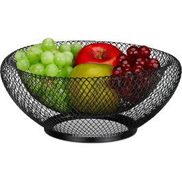 Relaxdays Obstschale, Metall, doppelwandig, HxD: 10x25 cm, Drahtkorb, schwarz (60 Zeichen)