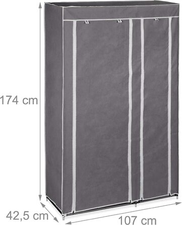 Relaxdays Stoffschrank, mit Kleiderstange & 5 Fächern, HBT: 174 x 107 x 42,5 cm, stabiler Faltschrank mit Bezug, (Grau, Single)