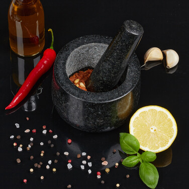 Relaxdays Granit Mörser mit Stößel 12 cm