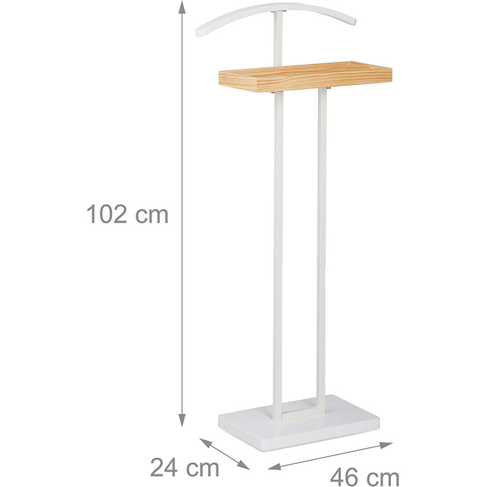 Relaxdays Stummer Diener, mit Ablage aus Holz, freistehend, faltenfreie Anzüge, MDF & Metall, HBT 102 x 46 x 24 cm, weiß