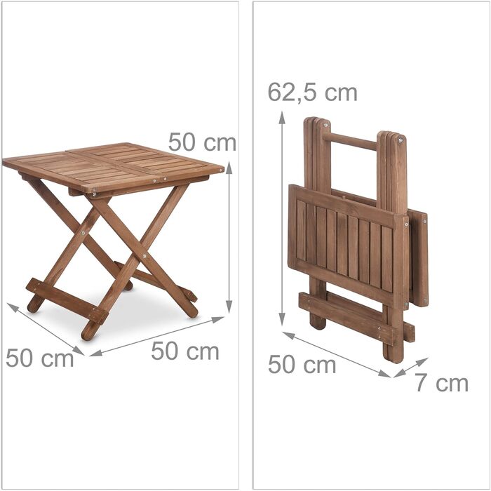 Relaxdays Klapptisch aus Holz, 50x50x50 cm, braun, für Wohnzimmer, Balkon & Terrasse, tragbar, stabil