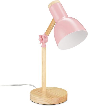 Relaxdays Retro Schreibtischlampe, verstellbar, Holz & Metall, E14, HxD 45,5x14,5 cm, Rosa