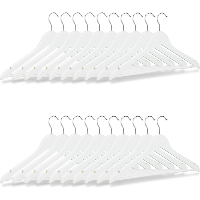 Relaxdays 00 x Kleiderbügel Holz, Garderobenbügel, klassisch, Hemden & Hosen, 360° drehbar, Bügel HxB 23 x 44 cm,    00er Pack (1, Weiß, 20er Pack)