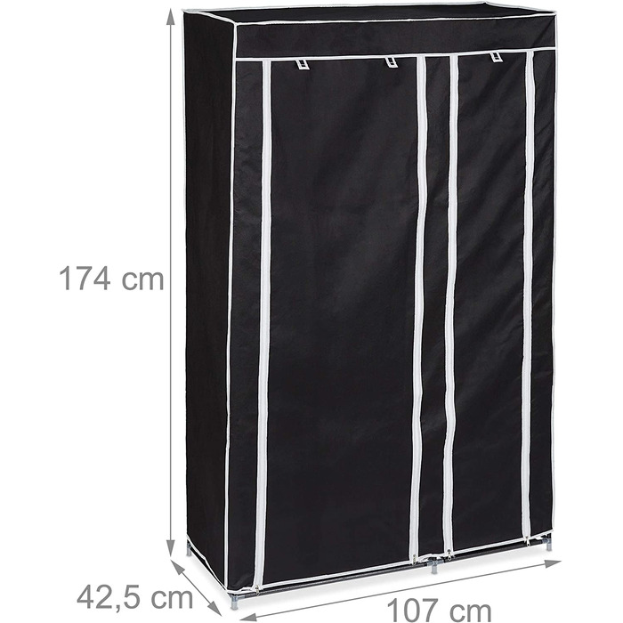 Relaxdays Stoffschrank, mit Kleiderstange & 5 Fächern, HBT: 174 x 107 x 42,5 cm, stabiler Faltschrank mit Bezug, schwarz