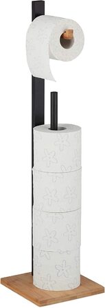 Relaxdays Toilettenpapierhalter stehend, Bambus, mit Ersatzrollenhalter, 5 Rollen, HxBxT: 71x19x19 cm, schwarz-Natur, 1 Stück