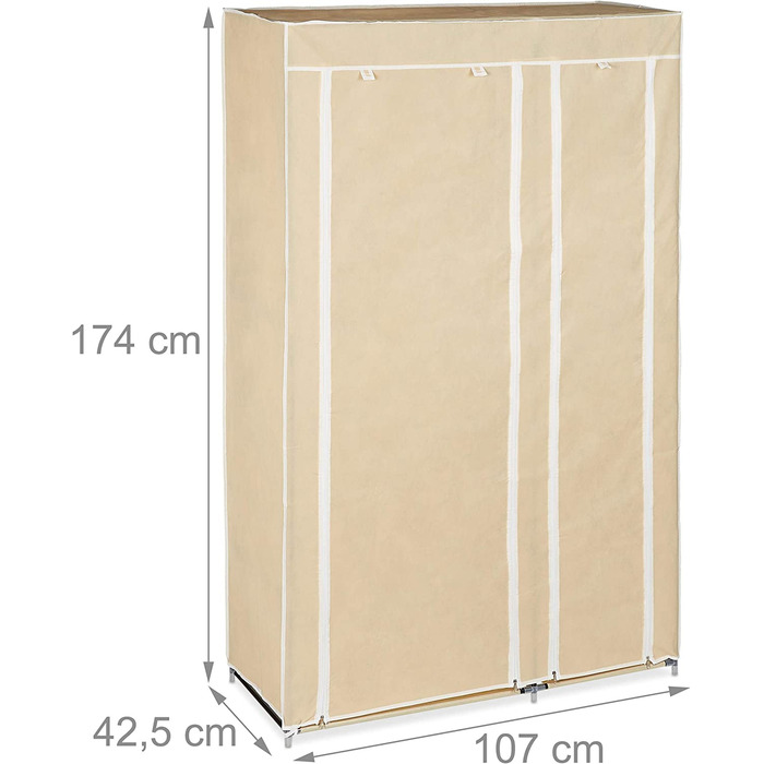 Relaxdays Stoffschrank, mit Kleiderstange & 5 Fächern, HBT: 174 x 107 x 42,5 cm, stabiler Faltschrank mit Bezug, (Beige, Single)