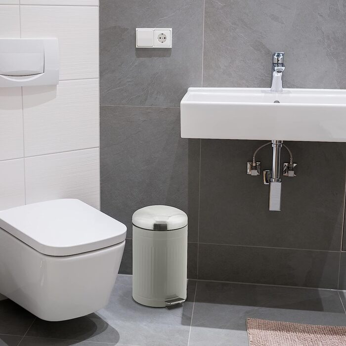 Relaxdays Treteimer, 12 l, Absenkautomatik, herausnehmbarer Inneneimer, Badabfalleimer, Metall, Grau und Silber