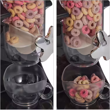 Relaxdays Müslispender doppelt, Cerealienspender für Müsli, Cornflakes, Süßigkeiten, Snackspender Kunststoff, schwarz