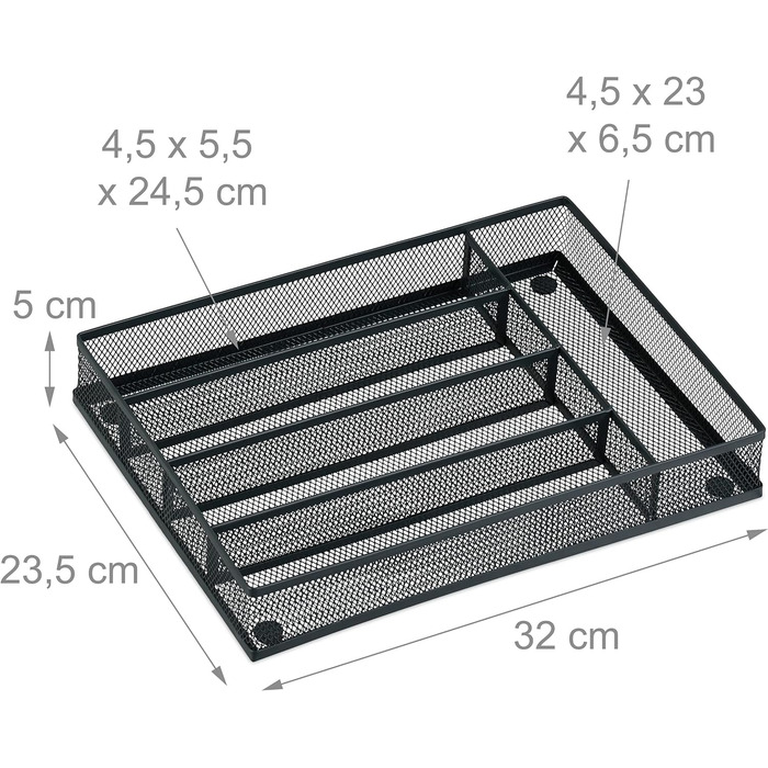 Relaxdays Besteckkasten, 5x23,5x32 cm, 5 Fächer, Metall, anthrazit