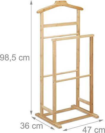 Relaxdays Herrendiener, Stummer Diener Bambus, Damen & Herren, Kleiderablage Schlafzimmer, HBT: 98,5 x 47 x 36 cm, Natur