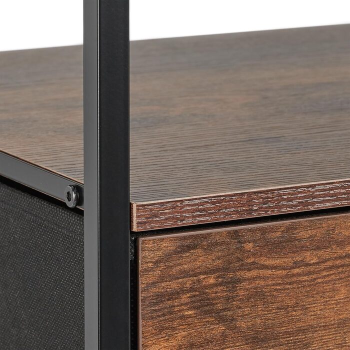 Relaxdays Nachttisch Industrial, 2 Ablagen, 2 Schubladen, Holzoptik, 70x45x40 cm, schwarz/braun