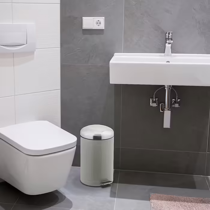 Relaxdays Treteimer, 12 l, Absenkautomatik, herausnehmbarer Inneneimer, Badabfalleimer, Metall, Grau und Silber