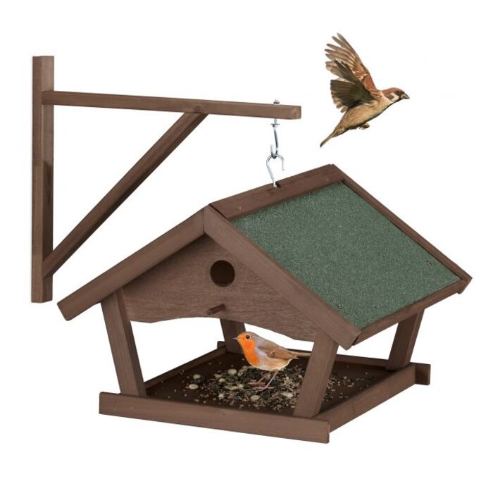 Relaxdays Braunes Vogelfutterhaus zur Wandmontage